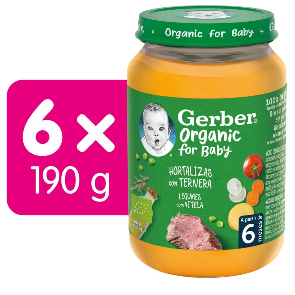 Gerber Organic detský príkrm zelenina s teľacím mäsom 6x190 g
